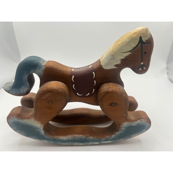 Accents | Miniature Handpainted Wooden Rocking Horse Country Decor 10 ...